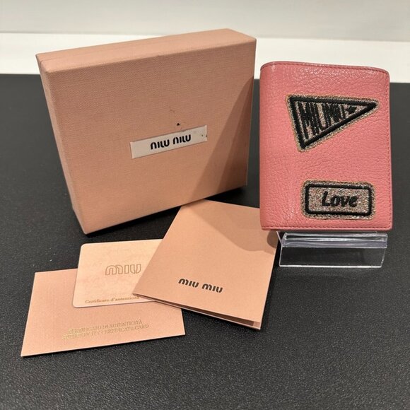 Miu Miu Handbags - Miu Miu Pink Patch Leather Folded Wallet (JB1408)